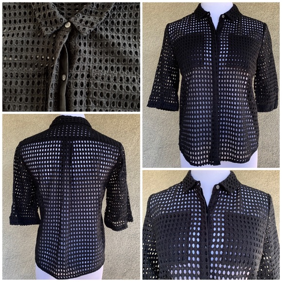 🔥5/$20🔥 DKNYC” Black Eyelet Camp Shirt - Picture 2 of 8